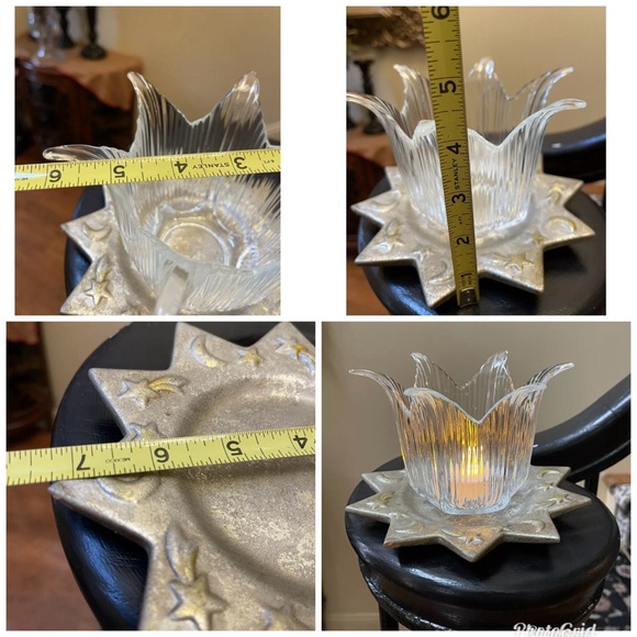 Boho Silver Celestial Painted Clay Star Moon Plate Charger 7.25”Glass votive 2Pc - Picture 7 of 16